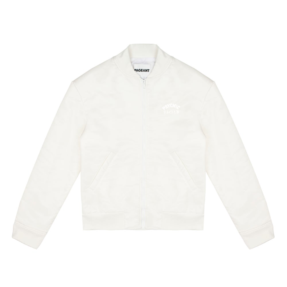 Psychic 9-5 Club Bomber Jacket – White with White Print